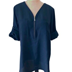 Calvin Klein Womens Navy Zippered Blouse Size M